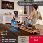 Sportstech WRX1000 Rudergerät für Zuhause, Wasser Rudergerät klappbar aus Massivholz mit LED-Wassertank, Rudermaschine mit App und Tablethalterung, Water Rower Premium Fitnessgeräte für zuhause